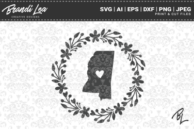 Mississippi Wreath State Map SVG Cutting Files