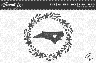 North Carolina Wreath State Map SVG Cutting Files