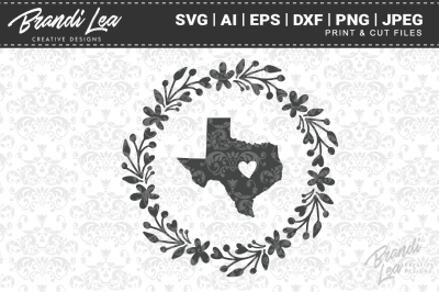Texas Wreath State Map SVG Cutting Files