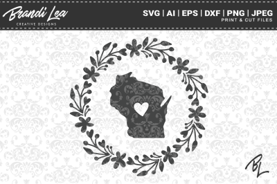 Wisconsin Wreath State Map SVG Cutting Files