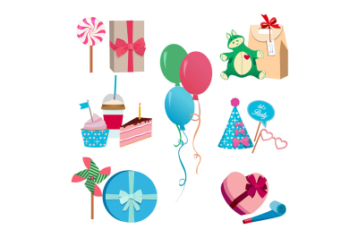  Festive or birthday party different vector elements set