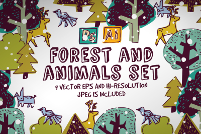 Forest and animals vector set