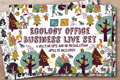 Ecology office business vector set
