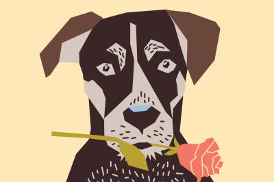 Vector dog with rose card