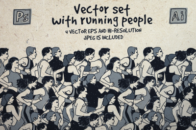 Vector set with running people