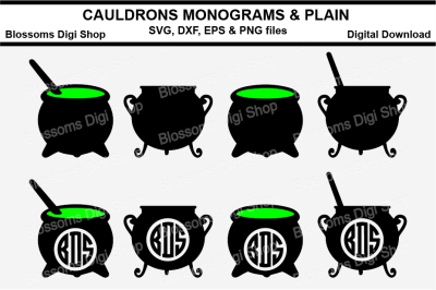Cauldron Plain &amp; Monogram SVG, EPS, DXF and PNG cut files
