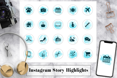Blue Watercolor Instagram Icons