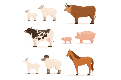  Animals on farm. Lamb&2C; piglet&2C; cow and sheep&2C; goat