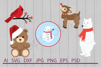 Christmas Animal Bundle, SVG Files, DXF Files, Cuttable Files