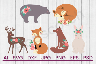 Floral Animals Bundle, SVG Files, DXF Files, Cuttable Files