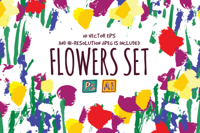 Flowers painting vector set