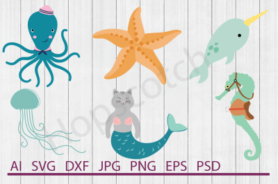 Ocean Animals Bundle, SVG Files, DXF Files, Cuttable Files