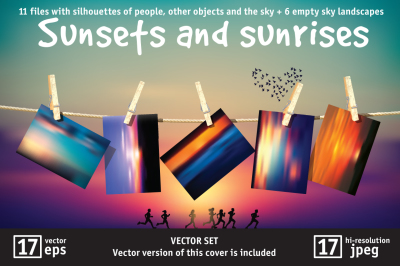 Sunsets and sunrises vector set