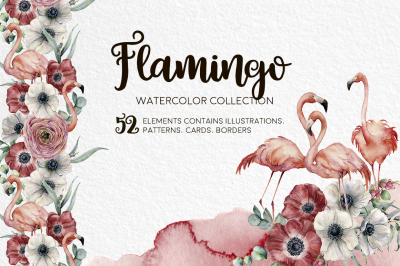 Flamingo. Watercolor collection