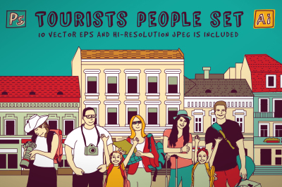 Tourists people set