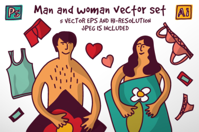 Man and woman vector set