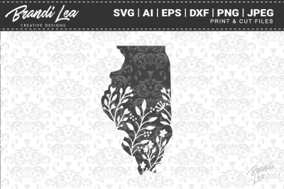 Illinois Floral State Map SVG Cutting Files