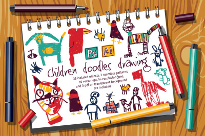 Children doodles drawing set