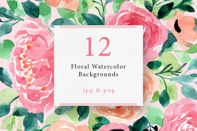 12 Floral Watercolor Backgrounds