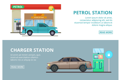 Car charging electricity, and petrol gas station