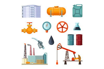 Oil industry. Vector pictures set of petroleum extraction