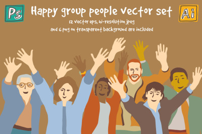 Happy group people vector set