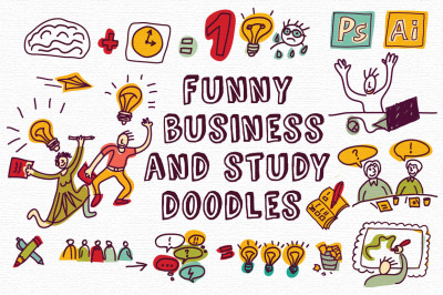 Funny business and study doodles set