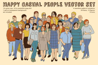 Happy casual people vector set