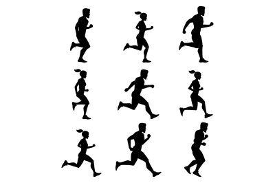 Group of runners. Silhouettes of male and female