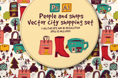 Vector city shopping set