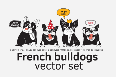 French bulldogs vector set