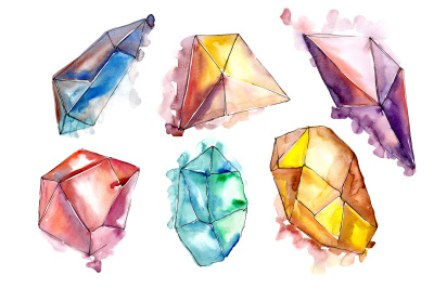 Beautiful crystals PNG watercolor set