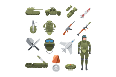  Icon set of police and army. Military illustrations of soldiers