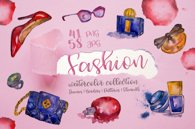 Fashion glamour illustration PNG watercolor set