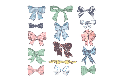 Retro bows. Beauty kit of woman accessories