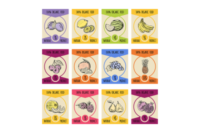  Price cards with different fruits illustrations in hand drawn style