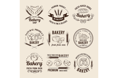 Monochrome vector set of bakery shop logos or labels