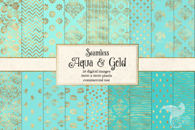 Aqua and Gold Digital Paper