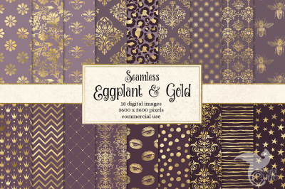 Eggplant and Gold Digital paper