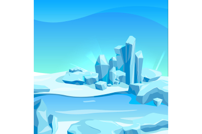 Frozen landscape with ice rocks