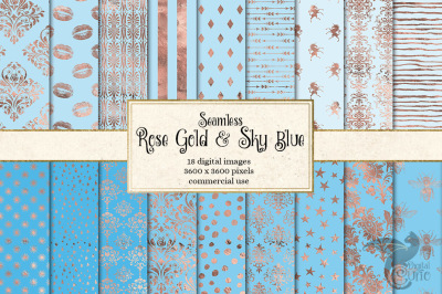 Rose Gold and Sky Blue digital paper