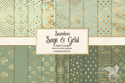 Sage Green and Gold Digital Paper