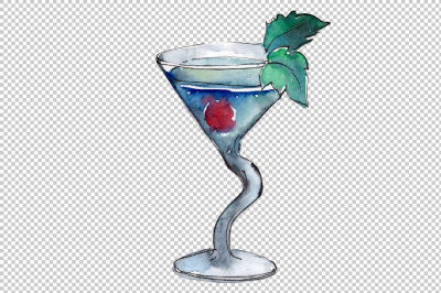 Tropical cocktails PNG watercolor set