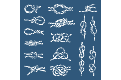 Different nautical knots and ropes on dark background