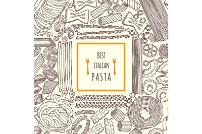 Vector hand drawn illustrations of food. Traditional italian pasta