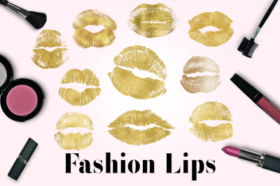 Gold Lips Clipart, Kissing Lips