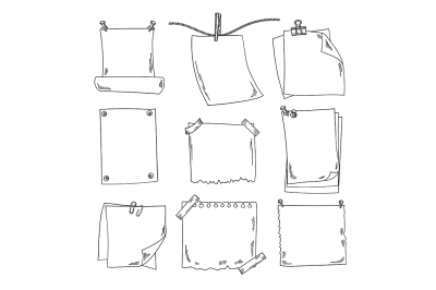 Sketch papers and different notepapers vector set in hand drawn style