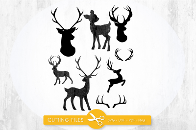 Deer silhouettes SVG, PNG, EPS, DXF, cut file