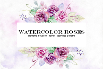 Watercolor roses. Set.