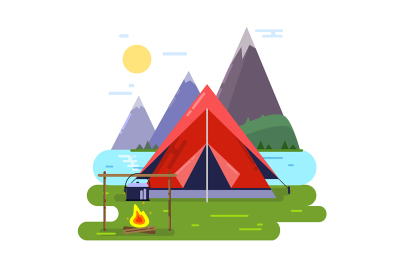 Summer camping vector background illustrations